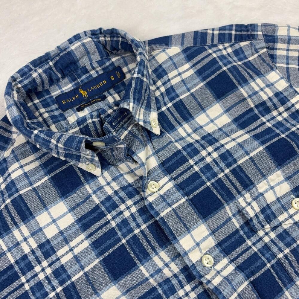 Ralph Lauren Button Up Shirt Men S Blue Plaid Short Sleeve Pocket Casual
